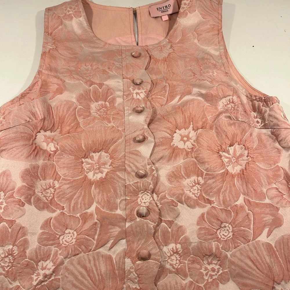Entro Floral Dress Small Pink Jacquard Fit Flare Lined Sleeveless Boutique - Picture 3 of 12